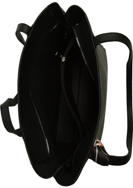 Siyah Üç Bölmeli Şallı Tote Çanta fırsatları