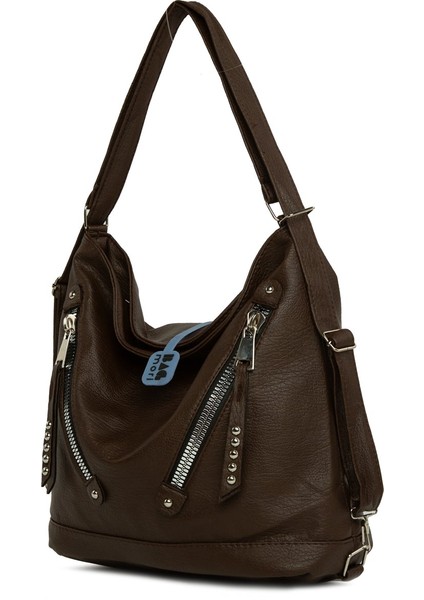 Kahverengi Yumuşak Dokulu Çift Çapraz Fermuarlı Askılı ve Sırt Salaş Çanta fiyatları