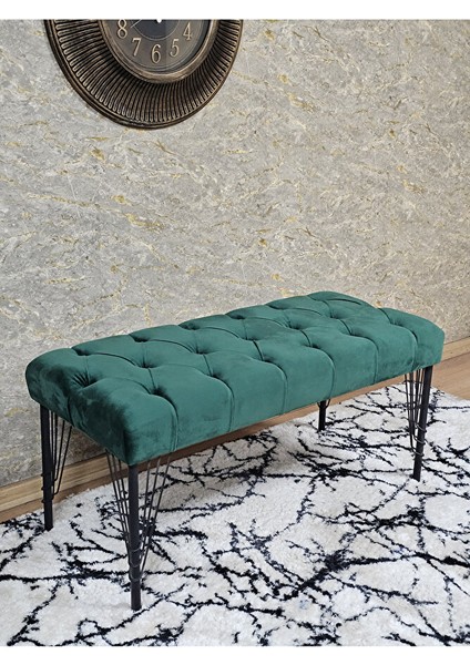Siyah Boyalı Tel Ayaklı 90 cm Puf Bench - Puf - Bench - Kasalı Oturak - Oturak - Yatak Ucu Puf Yeşil Renk 90 x 41 Boyut/ebat