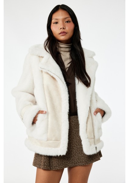 Fermuarlı Süet Görünümlü Suni Kürk Biker Ceket fiyatları