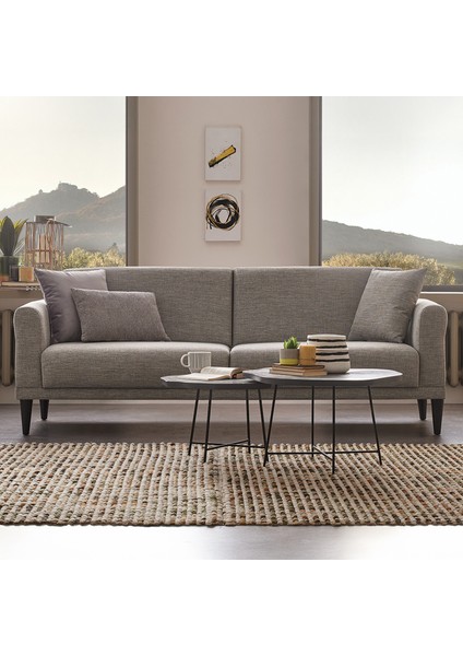 Loreto Plus 3'lü Yataklı Koltuk, Keten Dokulu - Koyu Gri