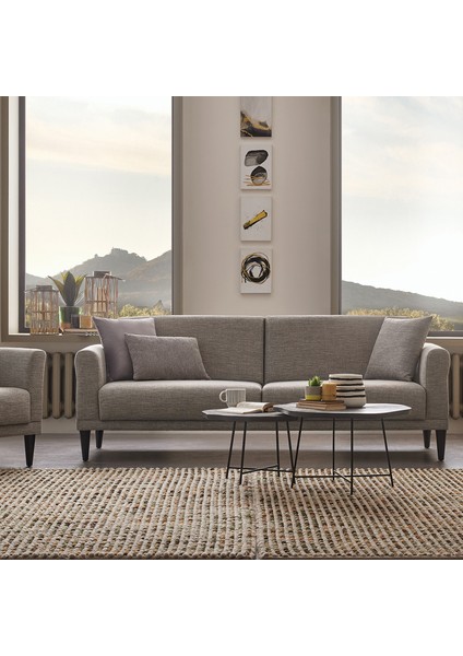 Loreto Plus 3'lü Yataklı Koltuk, Keten Dokulu - Koyu Gri fiyatları