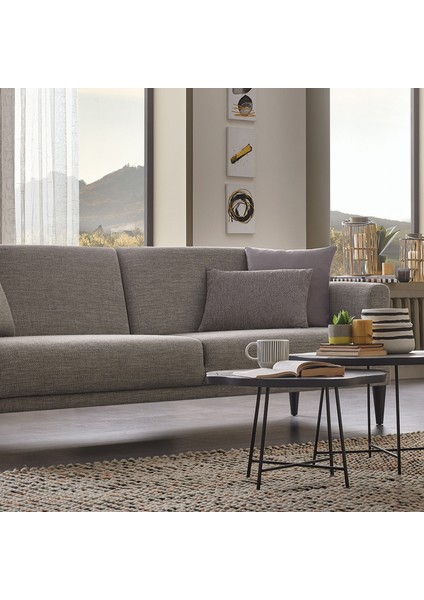 Loreto Plus 3'lü Yataklı Koltuk, Keten Dokulu - Koyu Gri modelleri