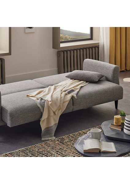 Loreto Plus 3'lü Yataklı Koltuk, Keten Dokulu - Koyu Gri fırsatları