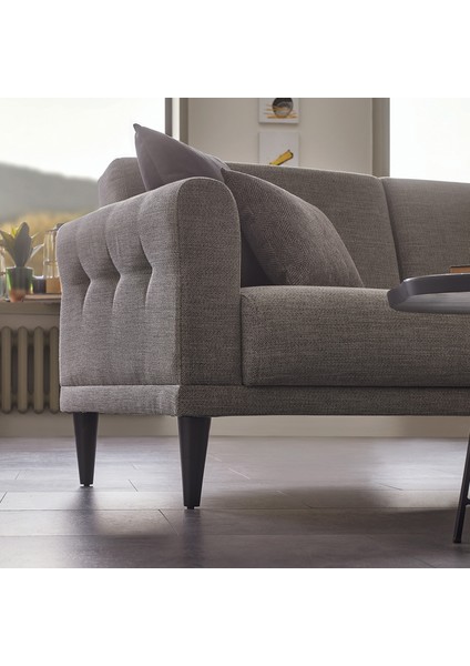 Loreto Plus 3'lü Yataklı Koltuk, Keten Dokulu - Koyu Gri