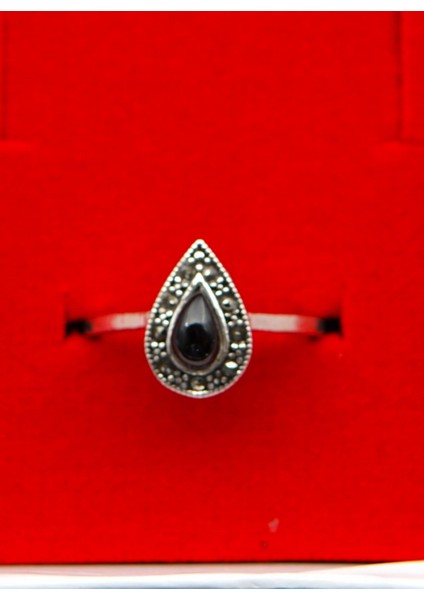 925 Ayar Kadın Gümüş Oltu Taşı Yüzük SY00069