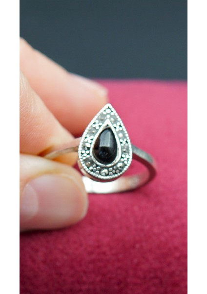 925 Ayar Kadın Gümüş Oltu Taşı Yüzük SY00069 fırsatları