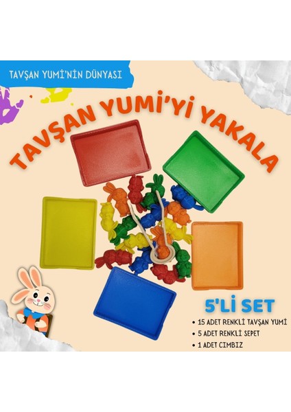 - Tavşan Yumi’yi Yakala Eğitici Renk Eşleştirme Oyunu – 5’li Set | İnce Motor Becerileri ve Renk Öğrenme Oyunu