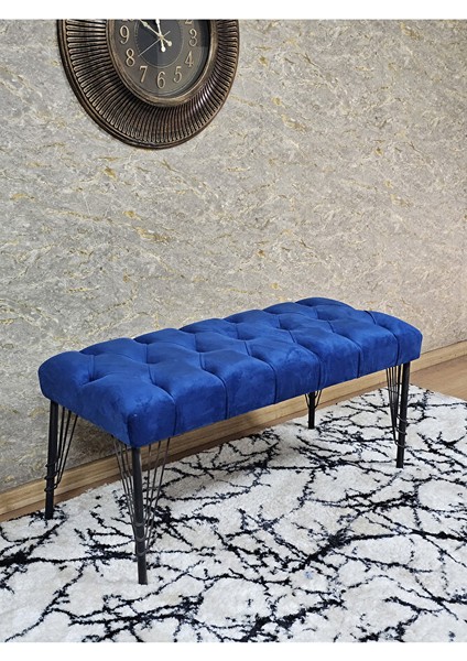 Siyah Boyalı Tel Ayaklı 90 cm Puf Bench - Puf - Bench - Kasalı Oturak - Oturak - Yatak Ucu Puf Mavi Renk 90 x 41 Boyut/ebat