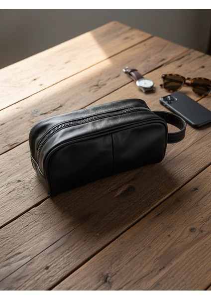 Hakiki Deri Erkek El Portföyü – Tıraş & Bakım Çantası