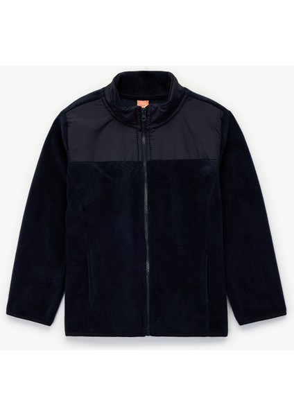 Uzun Kollu Cepli Dik Yaka Fermuarlı Polar Sweatshirt