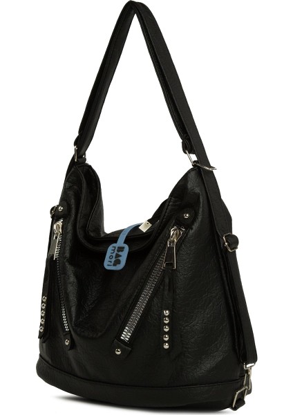 Siyah Yumuşak Dokulu Çift Çapraz Fermuarlı Askılı ve Sırt Salaş Çanta fiyatları