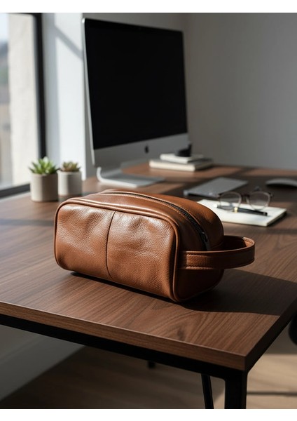 Hakiki Deri Erkek El Portföyü – Tıraş & Bakım Çantası