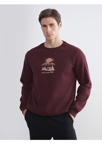 Yeni Sezon Bisiklet Yaka Baskılı Erkek Sweatshirt
