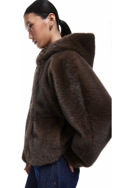 Kapüşonlu Cepli Oversize Suni Kürk Kaban fiyatları