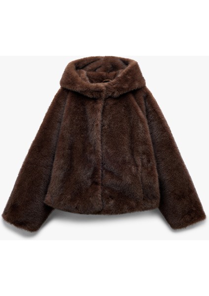 Kapüşonlu Cepli Oversize Suni Kürk Kaban modelleri