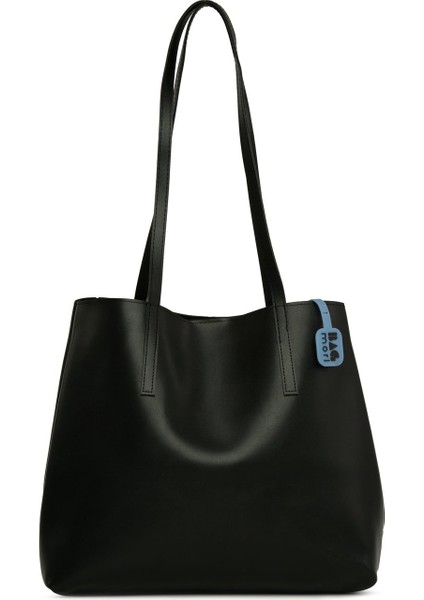 Siyah Yandan Çıtçıtlı Ince Askılı Tote Çanta