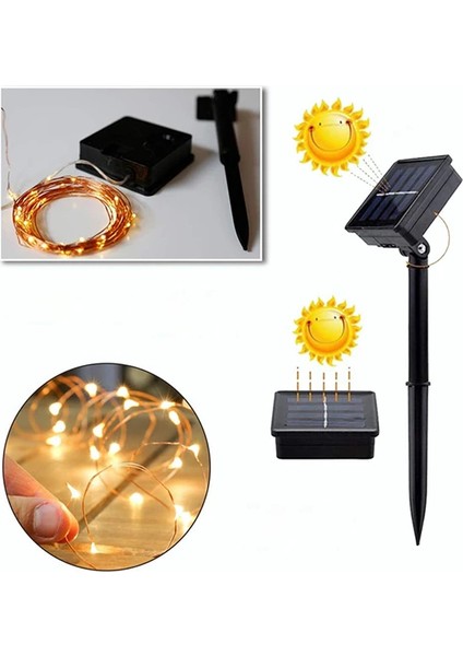 Ally Solar Güneş Enerjili Dış Bahçe Aydınlatma Su Geçirmez LED 10M-(1903)