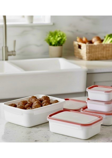 Kilitli & Kapaklı Saklama Kabı 4'lü Set (0.45L + 1l + 2l + 4l) | Hava Geçirmez, Bpa Içermez, Mikrodalga ve Bulaşık Makinesine Uygun