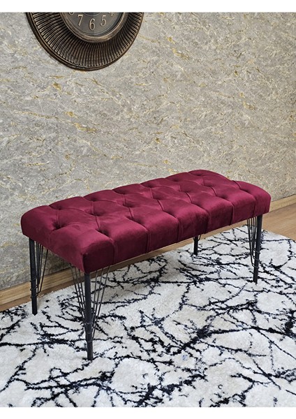 Siyah Boyalı Tel Ayaklı 90 cm Puf Bench - Puf - Bench - Kasalı Oturak - Oturak - Yatak Ucu Puf Bordo Renk 90 x 41 Boyut/ebat