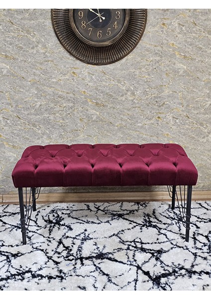 Siyah Boyalı Tel Ayaklı 90 cm Puf Bench - Puf - Bench - Kasalı Oturak - Oturak - Yatak Ucu Puf Bordo Renk 90 x 41 Boyut/ebat fiyatları
