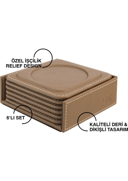 Bardak Altlığı,6’lı Set,masaüstü Yuvarlak Cup Coaster,vegan Suni DERI,11X11 Cm.,vizon fiyatları