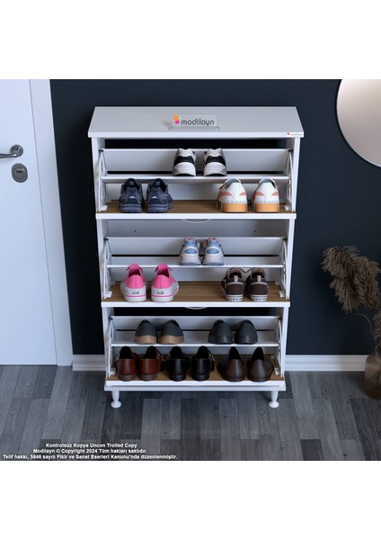 Uygar Antre Meşe Renk Ayakkabılık 3 Düşer Kapak 6 Göz Raf Bölmeli Ayakkabılık 52X119X 25,5 cm indirimleri