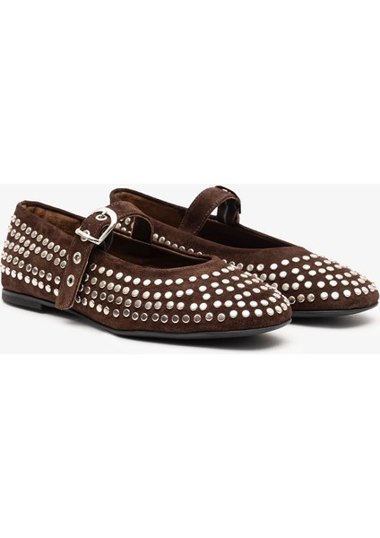 Joan Kahverengi Süet Deri Zımbalı Kadın Babet fırsatları