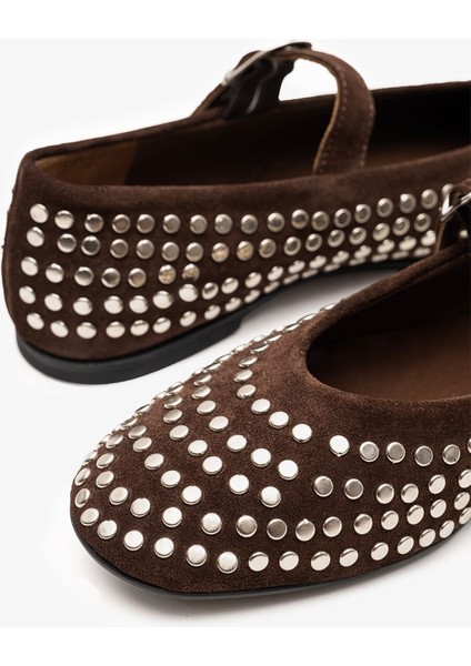 Joan Kahverengi Süet Deri Zımbalı Kadın Babet indirimleri