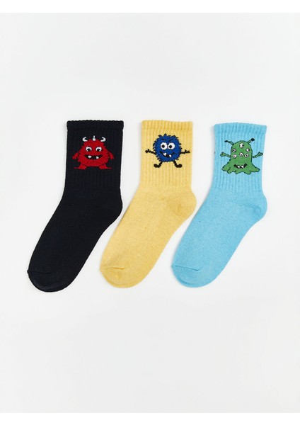Yeni Sezon Baskılı Erkek Çocuk Patik Çorap 3'lü