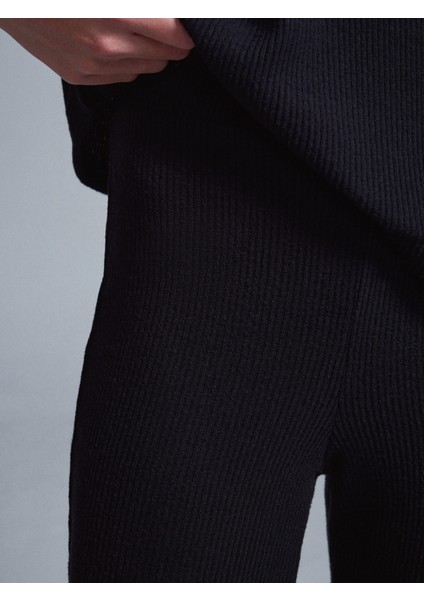 71910 Yüksek Bel Örme Pantolon-Siyah fırsatları