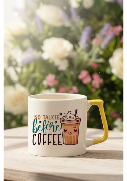 No Talkie Before Coffee Baskılı Sarı D Kulplu Kupa Bardak