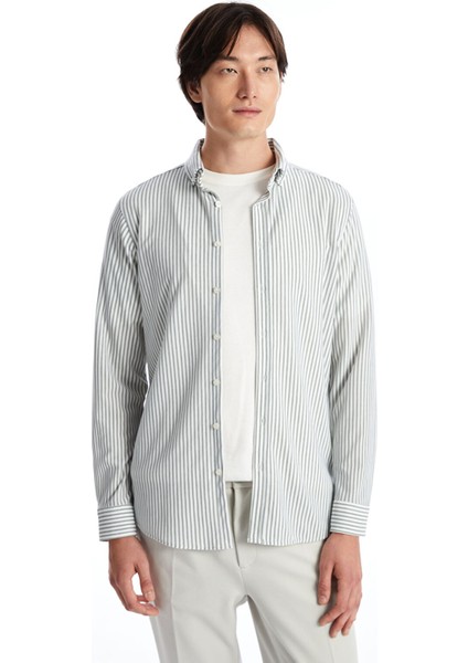 Yeni Sezon Slim Fit Uzun Kollu Çizgili Oxford Erkek Gömlek