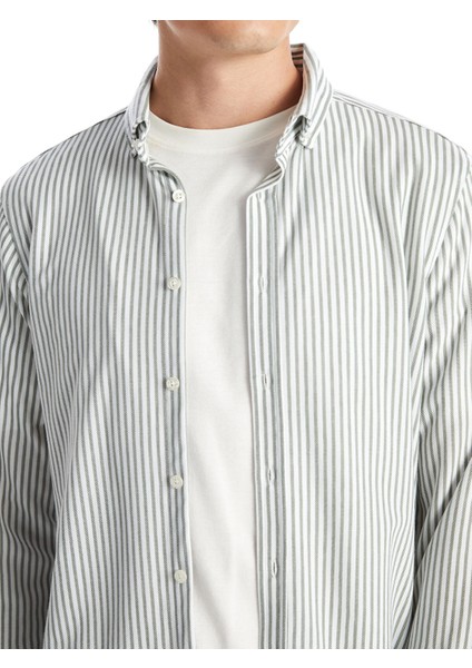 Yeni Sezon Slim Fit Uzun Kollu Çizgili Oxford Erkek Gömlek modelleri