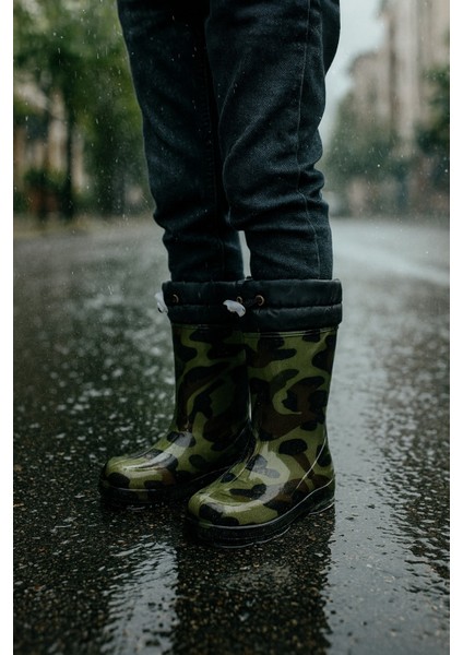 Unisex Çocuk Kamuflaj Desenli Yağmur Çizmesi