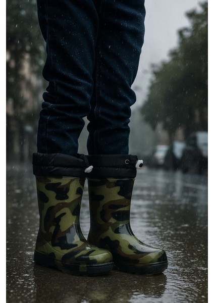 Unisex Çocuk Kamuflaj Desenli Yağmur Çizmesi modelleri