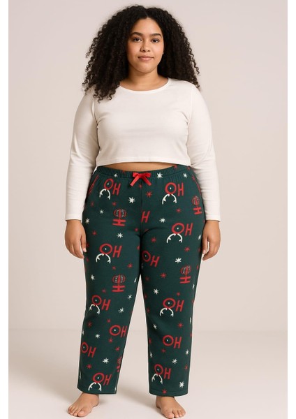 Kadın Büyük Beden 401 Cepli Polar Tek Alt Yeşil