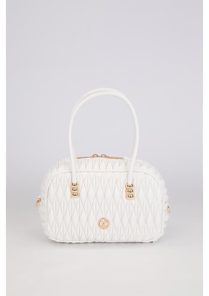 Beyaz Büzgü Model Baget Omuz Çanta