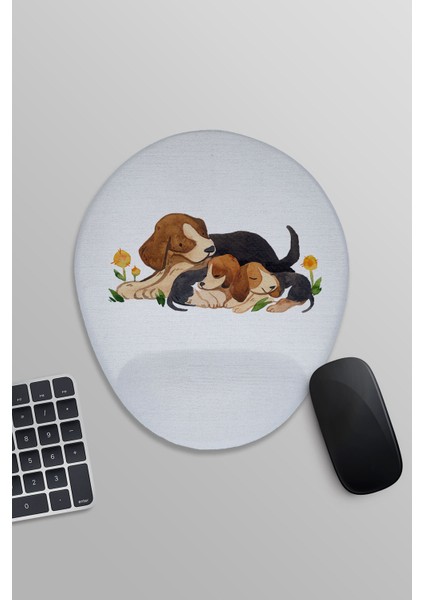 Patili Dostlar Sevimli Köpekler Baskılı Oval Bilek Destekli Mousepad