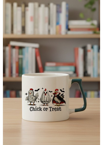 Chick Or Treat Halloween Baskılı Yeşil D Kulplu Kupa Bardak