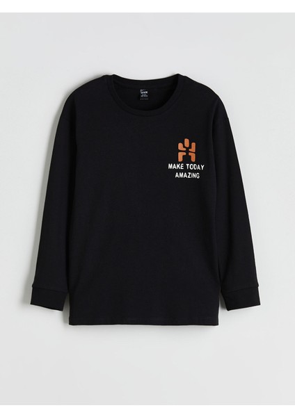 Yeni Sezon Bisiklet Yaka Baskılı Erkek Çocuk Pijama Üst