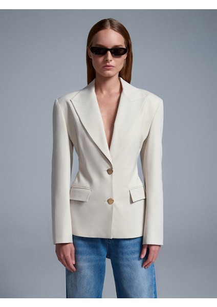 60774 Fitted Kesim Vatkalı Blazer-Ekru