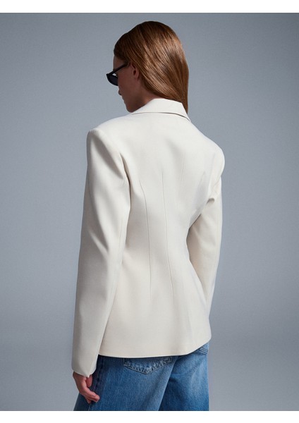 60774 Fitted Kesim Vatkalı Blazer-Ekru fiyatları