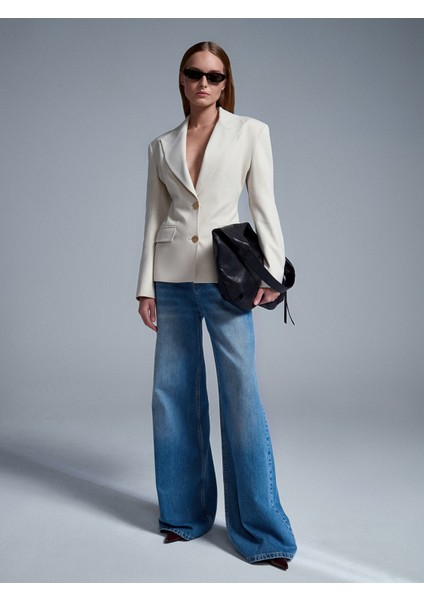 60774 Fitted Kesim Vatkalı Blazer-Ekru indirimleri