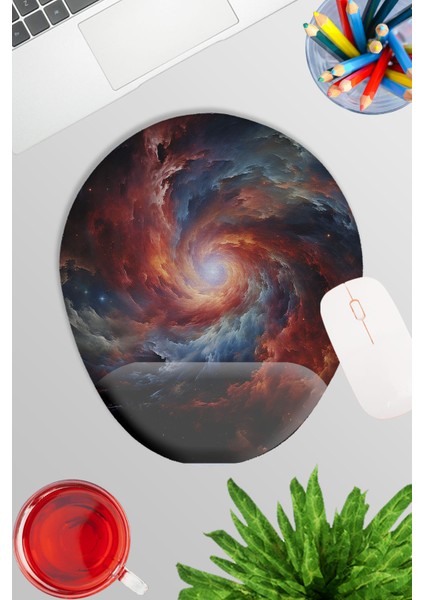 Galaksi Uzay Temalı Oyuncu Gaming Oval Bilek Destekli Mousepad