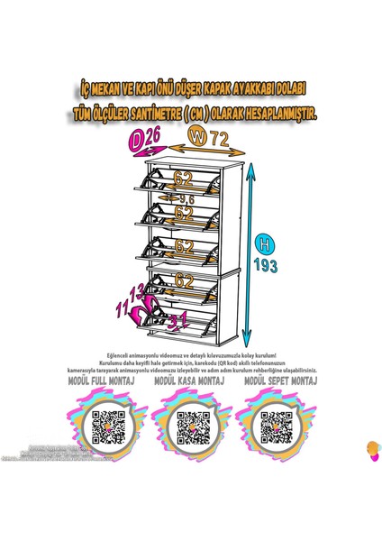 Asil 2 Li Meşe Renk Asma Ayakkabılık Kapı Önü 5 Düşer Kapak 10 Bölme Ayakkabılık 72X193X26 cm fiyatları