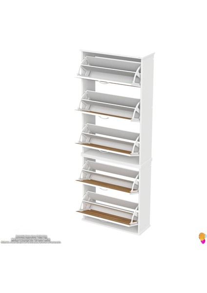 Asil 2 Li Meşe Renk Asma Ayakkabılık Kapı Önü 5 Düşer Kapak 10 Bölme Ayakkabılık 72X193X26 cm