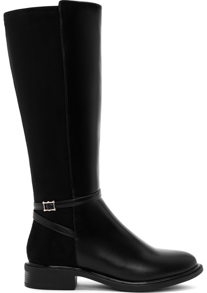 Kadın Siyah Fermuarlı Toka Detaylı Çizme 25WFE401414