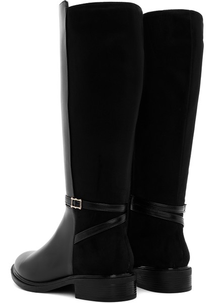 Kadın Siyah Fermuarlı Toka Detaylı Çizme 25WFE401414