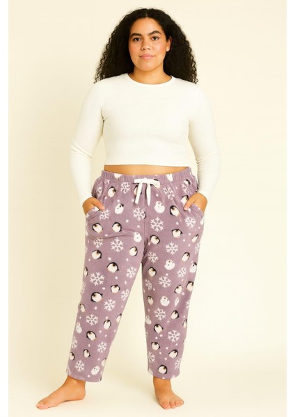 Kadın 401 Büyük Beden Cepli Polar Tek Alt Lila